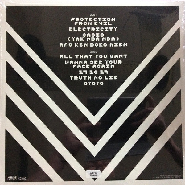 Image of Back Cover of 2925047E: LP - IBIBIO SOUND MACHINE, Electricity (Merge Records; MRG765, UK, Europe & US 2022, Gatefold, Limited Edition of 300 on Yellow/White/Black Tricolour Vinyl)   VG+/VG+