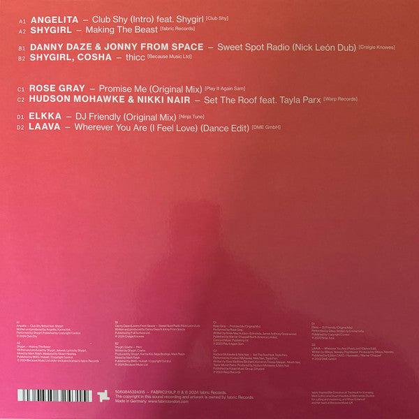 Image of Back Cover of 2xLP - EX/VG+ - SHYGIRL, Fabric Presents Shygirl (Fabric; fabric219LP, UK 2024, Yellow Translucent Vinyl, Digital Download Card), Shrink wrap. Very slight storage mark on B2, otherwise perfect condition.,  - 2915088C