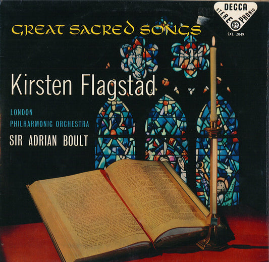 Image of Front Cover of LP - VG/VG+ - KIRSTEN FLAGSTAD, LONDON PHILHARMONIC ORCHESTRA, SIR ADRIAN BOULT, Great Sacred Songs (Decca; SXL 2049, UK 1958, Front Laminated Scalloped Flipback Sleeve), Edge and Ring Wear,  - 2925143E