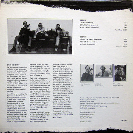 Image of Back Cover of LP - VG+/VG+ - THE DAVID BOND TRIO, Odyssey (Vineyard Record Company ; VRC 1001, US 1980), Strong VG+ on both record and sleeve.,  - 2925227E