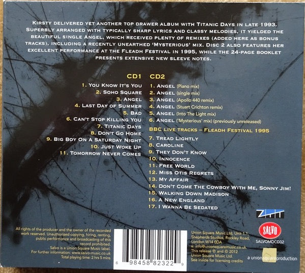 Image of Back Cover of 3815027C: 2xCD - KIRSTY MACCOLL, Titanic Days (Salvo; SALVOMDCD32, UK 2012 Reissue, Double Digipak, Booklet) SEALED  EX/VG+