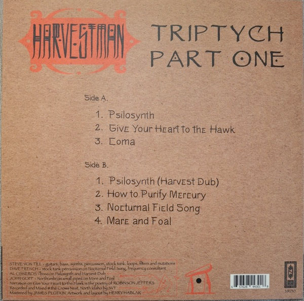 Image of Back Cover of 2915310C: LP - HARVESTMAN, Triptych: Part One (Neurot Recordings; NR130, US 2024, Die Cut Sleeve, Galaxy Effect Bone White Opaque + Black Vinyl)   VG+/VG+