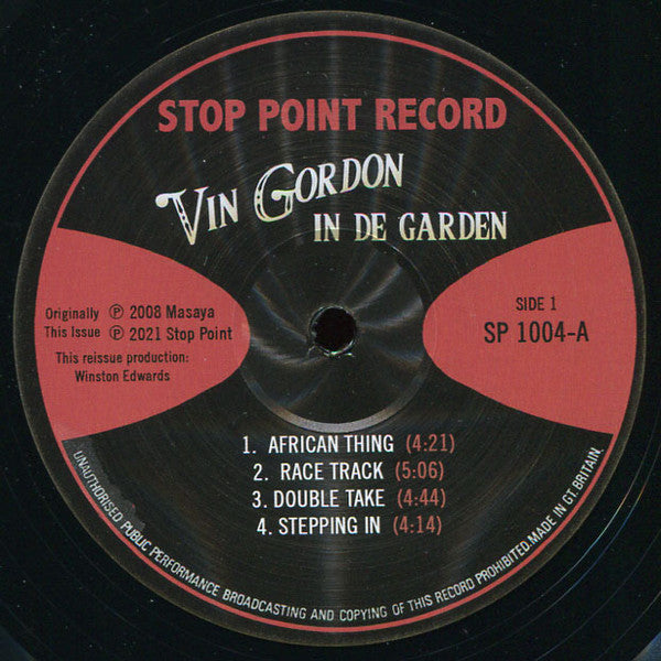 Image of Label Cover of 2915276C: LP - VIN GORDON WITH THE ORIGINAL WAILERS HORN SECTION, In De Garden (Stop Point Records; SP 1004, UK 2021)   VG+/VG+