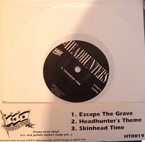 Image of Back Cover of 2925334E: 7" EP - THE HEADHUNTERS, Escape The Grave (Haunted Town Records ; HTR#19, US 2002, Promo Sleeve, Fold Over Sleeve, Black Vinyl With Promo Sleeve) PROMO SLEEVE  VG+/EX