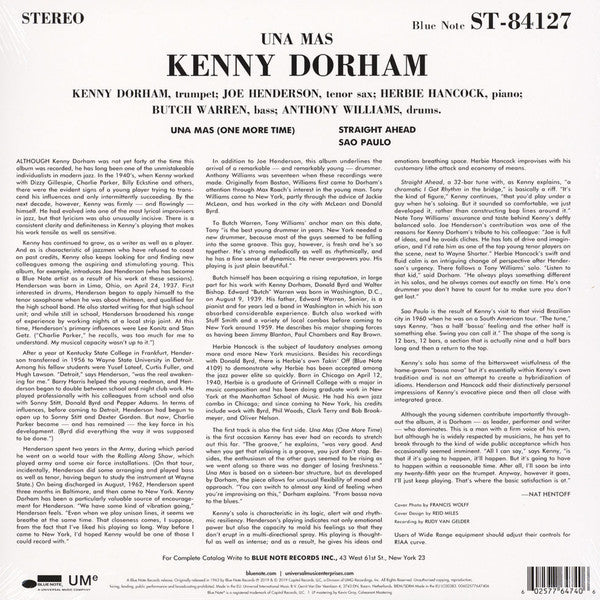 Image of Back Cover of LP - VG/VG+ - KENNY DORHAM, Una Mas (One More Time) (Blue Note; 7764740, Worldwide 2019 Reissue, 180 Gram Vinyl), a few edge creases,  - 4146242S