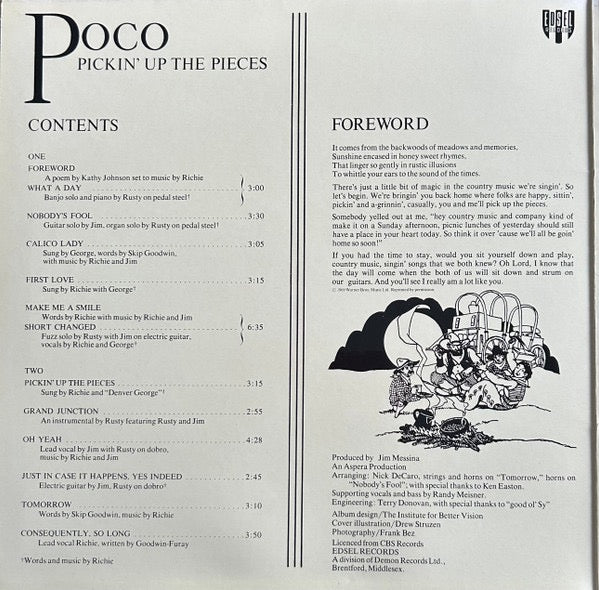 Image of Back Cover of LP - VG+/EX - POCO, Pickin' Up The Pieces (Edsel Records; XED 161, UK 1986 Reissue, Gatefold), ,  - 1416385C