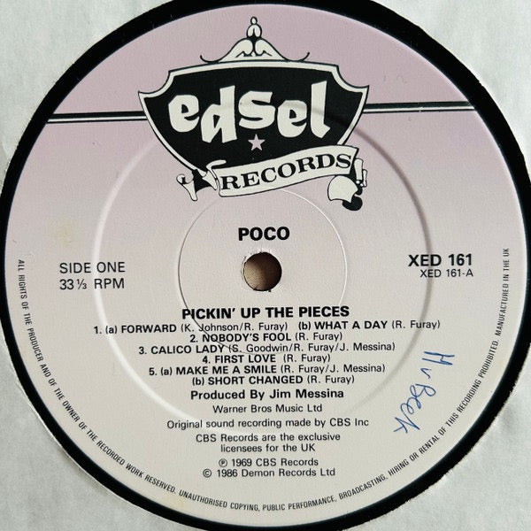 Image of Label Cover of LP - VG+/EX - POCO, Pickin' Up The Pieces (Edsel Records; XED 161, UK 1986 Reissue, Gatefold), ,  - 1416385C