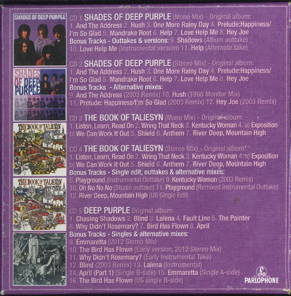 Image of Back Cover of 5xCD - VG+/VG+ - DEEP PURPLE, Hard Road: The Mark 1 Studio Recordings 1968-69 (Parlophone; 2564633741, UK & Europe 2014, Box Set, Booklet), ,  - 4436104E