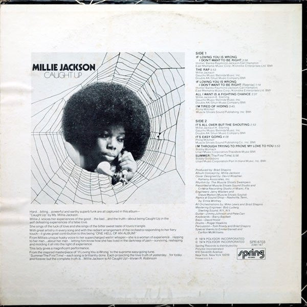Image of Back Cover of LP - VG/VG - MILLIE JACKSON, Caught Up (Spring Records; SPR-6703, US 1974, Pasteback Sleeve), ,  - 4026300E