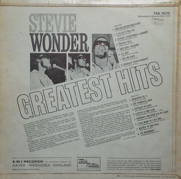 Image of Back Cover of LP - VG/VG - STEVIE WONDER, Greatest Hits (Tamla Motown; TML 11075, UK 1968, Laminated Flipback Sleeve, Mono), ,  - 3226145E