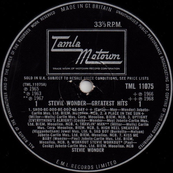 Image of Label Cover of LP - VG/VG - STEVIE WONDER, Greatest Hits (Tamla Motown; TML 11075, UK 1968, Laminated Flipback Sleeve, Mono), ,  - 3226145E