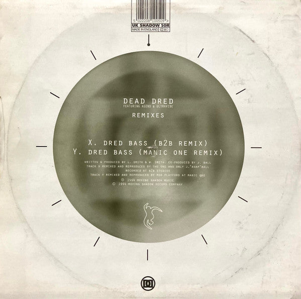 Image of Back Cover of 10" - VG/VG+ - DEAD DRED, Dred Bass (Remixes) (Moving Shadow; SHADOW 50R, UK 1994, Picture Sleeve), Old HMV sticker on cover. A few very light marks on disc. ,  - 3946321S