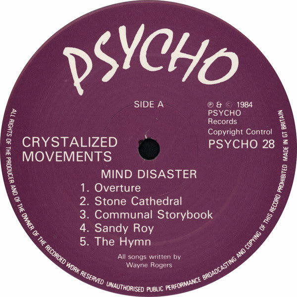Image of Label Cover of LP - VG/VG - CRYSTALIZED MOVEMENTS, Mind Disaster (Psycho Records; PSYCHO 28, UK 1984, Insert), Light Marks only.,  - 3015202C