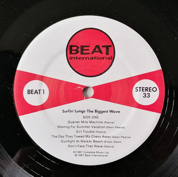 Image of Label Cover of LP - VG/VG+ - SURFIN' LUNGS, The Biggest Wave (Beat International; BEAT 1, UK 1988), ,  - 3025150E