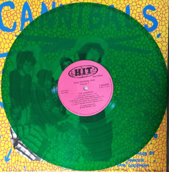 Image of Label Cover of LP - VG+/VG+ - THE CANNIBALS VS THE SURFADELICS, Run, Chicken, Run Volume 1 (Hit Records; CHICKEN 1, UK 1987, Translucent Green Vinyl), ,  - 3015222C