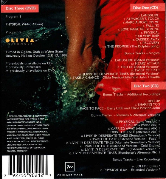 Image of Back Cover of 3xCD - VG+/VG+ - OLIVIA NEWTON-JOHN, Physical (Primary Wave Music; ONJ9021, US 2021 Reissue, Double Digipak, Booklet), ,  - 3816602C