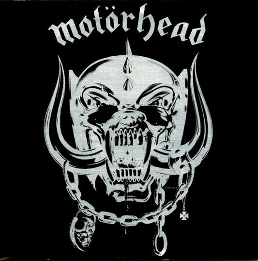Image of Front Cover of 3015303C: LP - MOTORHEAD, Motorhead (Chiswick Records; WIK 2, UK 1977, Silver Print Sleeve, Inner, WIK-2-A-1 <1 / WIK-2-B-1 A1 <1 Matrices) Disc is clean and glossy, Just one long light mark across side one that does not sound, Strong VG. Sleeve has some scratchy marks to back, some spine pinches and was once taped across the top edge leaving residue. The top edge has come apart due to glue perishing  revealing the silver strip on the flipback, Easily repaired if the customer wanted 