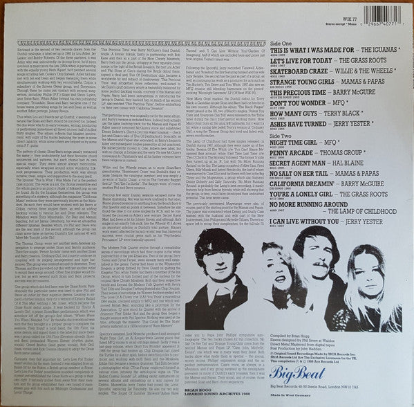 Image of Back Cover of LP - VG+/EX - VARIOUS, Dunhill Folk Rock - Vol 2 - Penny Arcade (Big Beat Records; WIK 77, UK 1988), ,  - 3026121E