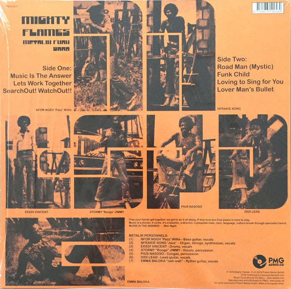 Image of Back Cover of LP - VG+/VG+ - MIGHTY FLAMES, Metalik Funk Band (PMG; PMG048LP, Austria 2016 Reissue), ,  - 3025367E