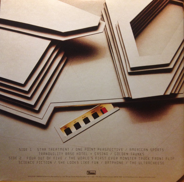 Image of Back Cover of LP - VG/VG+ - ARCTIC MONKEYS, Tranquility Base Hotel + Casino (Domino; WIGLP339X, US 2018, Gatefold, Booklet, 180 Gram Clear Vinyl), Very small tear in artwork on back cover,  - 3045232S