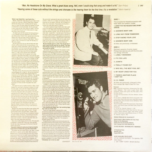 Image of Back Cover of LP - VG+/EX - CHARLIE RICH, Don't Put No Headstone On My Grave (Zu-Zazz Records; Z 2002, UK 1986), ,  - 3025408E