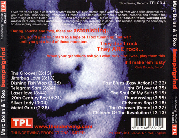 Image of Back Cover of 3055050S: CD - MARC BOLAN & T�REX*, Bump'n'Grind (Thunderwing Records; TPLCD.4, UK 2004)   VG+/VG+