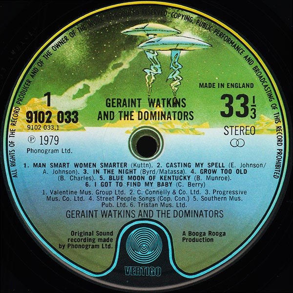 Image of Label Cover of LP - VG+/EX - GERAINT WATKINS & THE DOMINATORS, Geraint Watkins & The Dominators (Vertigo; 9102 033, UK 1979), ,  - 3015583C