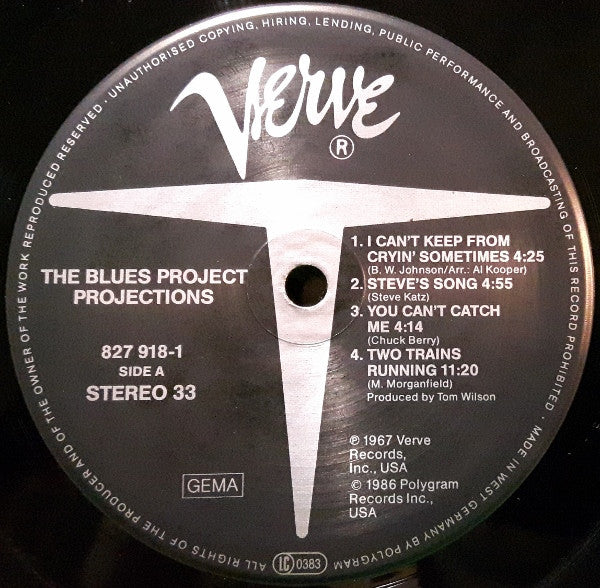 Image of Label Cover of LP - VG/VG - THE BLUES PROJECT, Projections (Verve Records; 827 918-1, Germany 1986 Reissue), ,  - 2716089C