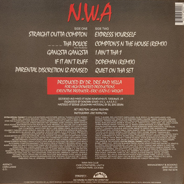 Image of Back Cover of LP - VG+/VG+ - N.W.A, Straight Outta Compton (Ruthless Records; 0600753469958, Europe 2018 Reissue, 180 Gram Vinyl), ,  - 0716106C