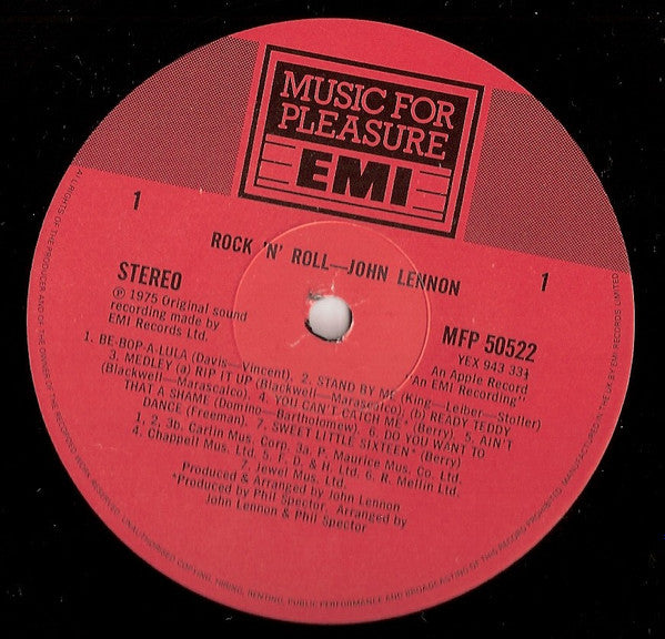 Image of Label Cover of 4615108C: LP - JOHN LENNON, Rock 'N' Roll (Music For Pleasure Boxed Logo; MFP 50522, UK 1980s Reissue)   VG+/VG+