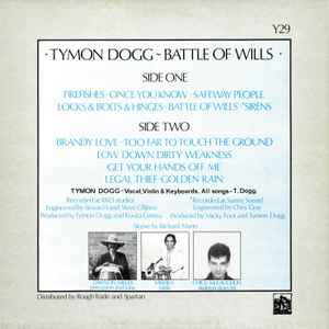 Image of Back Cover of LP - VG+/EX - TYMON DOGG, Battle Of Wills (Y Records; Y 29, UK 1982), ,  - 3015723C
