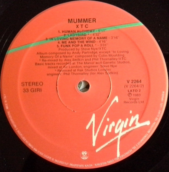Image of Label Cover of 3045411S: LP - XTC, Mummer (Virgin; V 2264, Italy 1983, Inner) Edge and Ring Wear  VG/VG