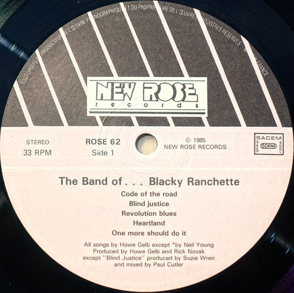 Image of Label Cover of LP - VG+/VG+ - THE BAND OF BLACKY RANCHETTE, The Band Of Blacky Ranchette (New Rose Records; Rose 62, France 1985, Textured Sleeve), With 2 Press Inserts,  - 3015689C