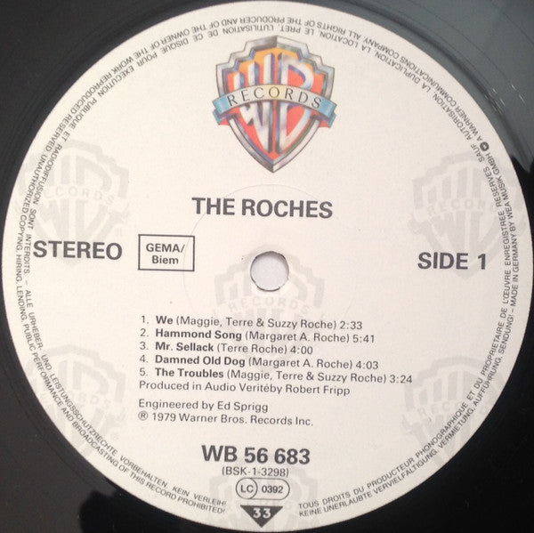 Image of Label Cover of LP - VG/VG+ - THE ROCHES, The Roches (Warner Bros. Records GEMA/Biem Rights Box; WB 56 683, Europe 1980s Reissue, No Inner), ,  - 3516085C