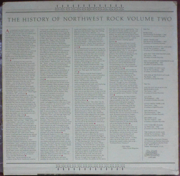 Image of Back Cover of LP - VG/VG+ - VARIOUS, The History Of Northwest Rock Volume Two (The Great Northwest Music Company; GNW-4008, US 1978, Textured Sleeve), Light edge wear, top left corner cut.,  - 3045518S