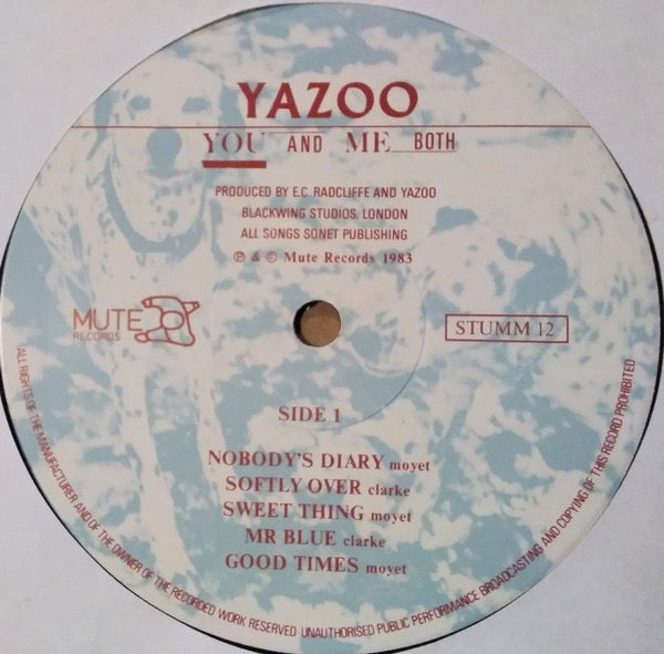 Image of Label Cover of LP - VG+/VG - YAZOO, You And Me Both (Mute; STUMM 12, UK 1983, Inner, MT/GG TOWNHOUSE Runouts), Strong VG, small sticker residue on rear of sleeve.,  - 2016187C