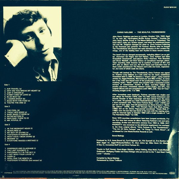 Image of Back Cover of LP - VG/VG+ - CHRIS FARLOWE, Hot Property (Line/OutLine; OLDLP 8019 DX, Germany 1983, 2 Inners), Two pinches to bottom edge of sleeve,  - 3115095C