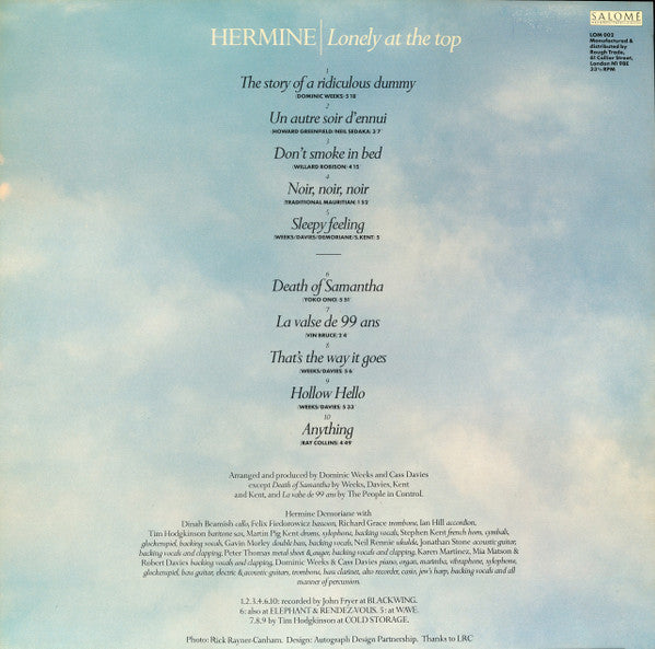 Image of Back Cover of 3115241C: LP - HERMINE, Lonely At The Top (Salom� Discs; LOM 002, UK 1984)   VG+/VG+