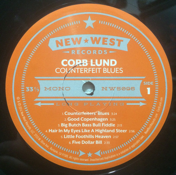 Image of Label Cover of LP - EX/EX - CORB LUND, Counterfeit Blues (New West Records; NW5096, US 2014), ,  - 3125140E