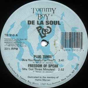 Image of Front Cover of 12" - VG/VG - DE LA SOUL, Plug Tunin' / Freedom Of Speak/ Strictly Dan Stuckie (Tommy Boy; TB 910, US 1988, Company Sleeve), ,  - 3525041E