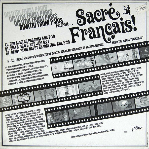 Image of Back Cover of 10" - VG+/VG - DIMITRI FROM PARIS, Sacr  Fran ais! (Yellow Productions; YP027, France 1997, Picture Sleeve), Sopme light dishing. Some light storage marks.,  - 3816215C