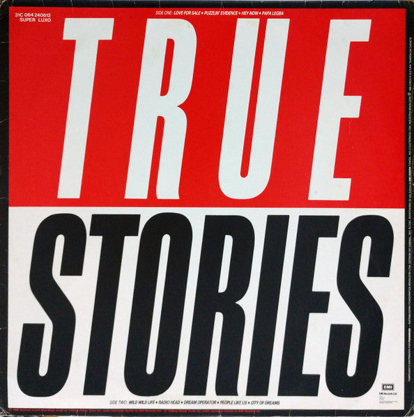 Image of Back Cover of LP - VG/VG+ - TALKING HEADS, True Stories (EMI; 31C 064 240612, Brazil 1986, Inner), ,  - 4226088E
