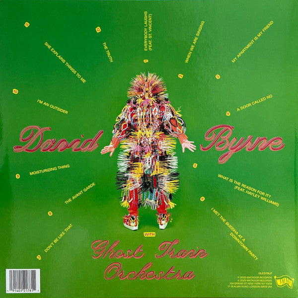 Image of Back Cover of LP - NEW/NEW - DAVID BYRNE, Who Is The Sky? (Matador; OLE2178LPE, Worldwide 2025, Gatefold, Inner, Poster, Apple Green Vinyl), , David Byrne is proud to announce Who Is the Sky?, his first new album since 2018 s acclaimed and award-winning American Utopia, which will be released September 5th by Matador Records. The album was produced by the Grammy-winning Kid Harpoon (Harry Styles, Miley Cyrus), while its 12 songs were arranged by the members of New York-based chamber ensemble Ghost 