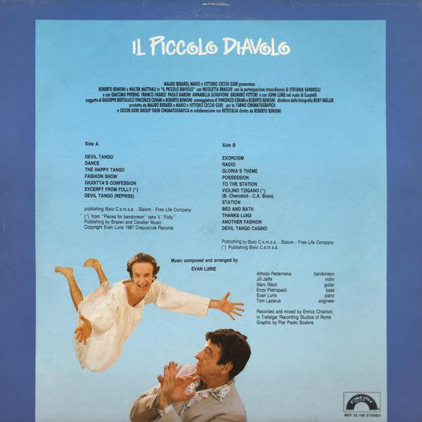 Image of Back Cover of LP - G+/VG+ - EVAN LURIE, Il Piccolo Diavolo (Original Soundtrack) (Cinevox Record; MDF 33.188, Italy 1988), Edge wear and ring wear, sticker damage and large damage to top right corner.,  - 3145390S