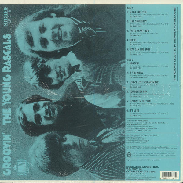 Image of Back Cover of 3245027S: LP - THE YOUNG RASCALS, Groovin' (Sundazed Music; LP 5118, US 2013 Reissue, Insert)   VG+/VG+