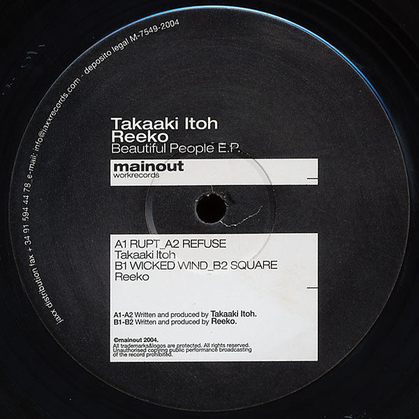 Image of Front Cover of 12" - /VG - TAKAAKI ITOH / REEKO, Beautiful People E.P. (Mainout; MO.06, Spain 2004), , Heavy, distorted and tricky cuts for the floor.  - 3225076E