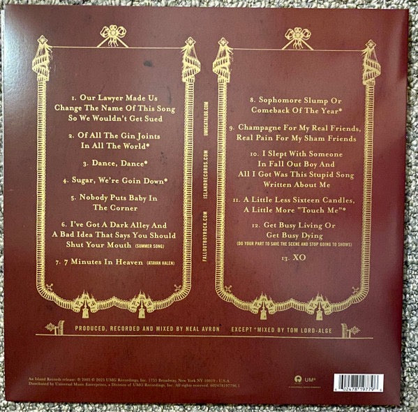 Image of Back Cover of LP - NEW/NEW - FALL OUT BOY, From Under The Cork Tree (Island Records; 7819779, Europe 2025 Reissue, Gatefold, Inner), ,  - 4036072E
