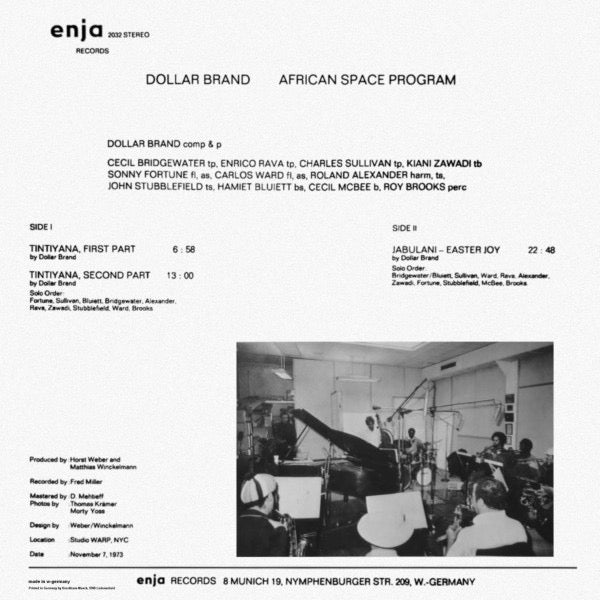 Image of Back Cover of LP - VG+/VG+ - DOLLAR BRAND, African Space Program (Enja Records; enja 2032, Germany 1974), ,  - 3826064E