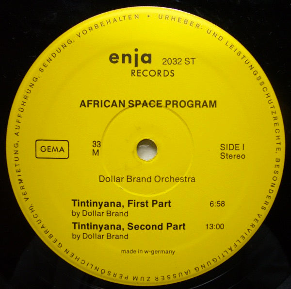 Image of Label Cover of LP - VG+/VG+ - DOLLAR BRAND, African Space Program (Enja Records; enja 2032, Germany 1974), ,  - 3826064E