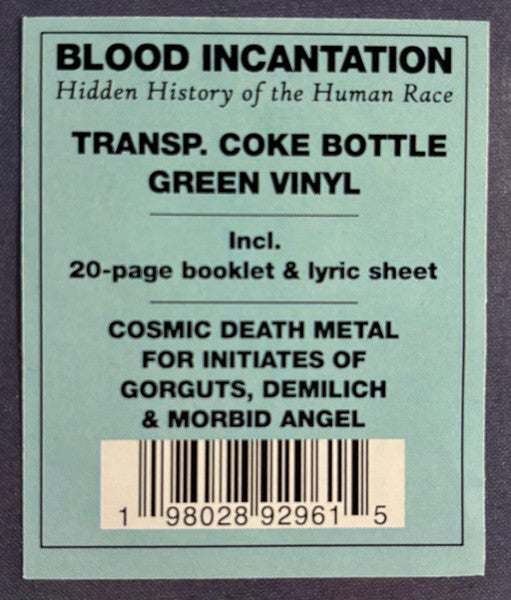 Image of Back Cover of LP - NEW/NEW - BLOOD INCANTATION, Hidden History Of The Human Race (Century Media; 19802892961, Europe 2025, Gatefold, Booklet, Transparent Coke Bottle Green Vinyl ), ,  - 1416481C